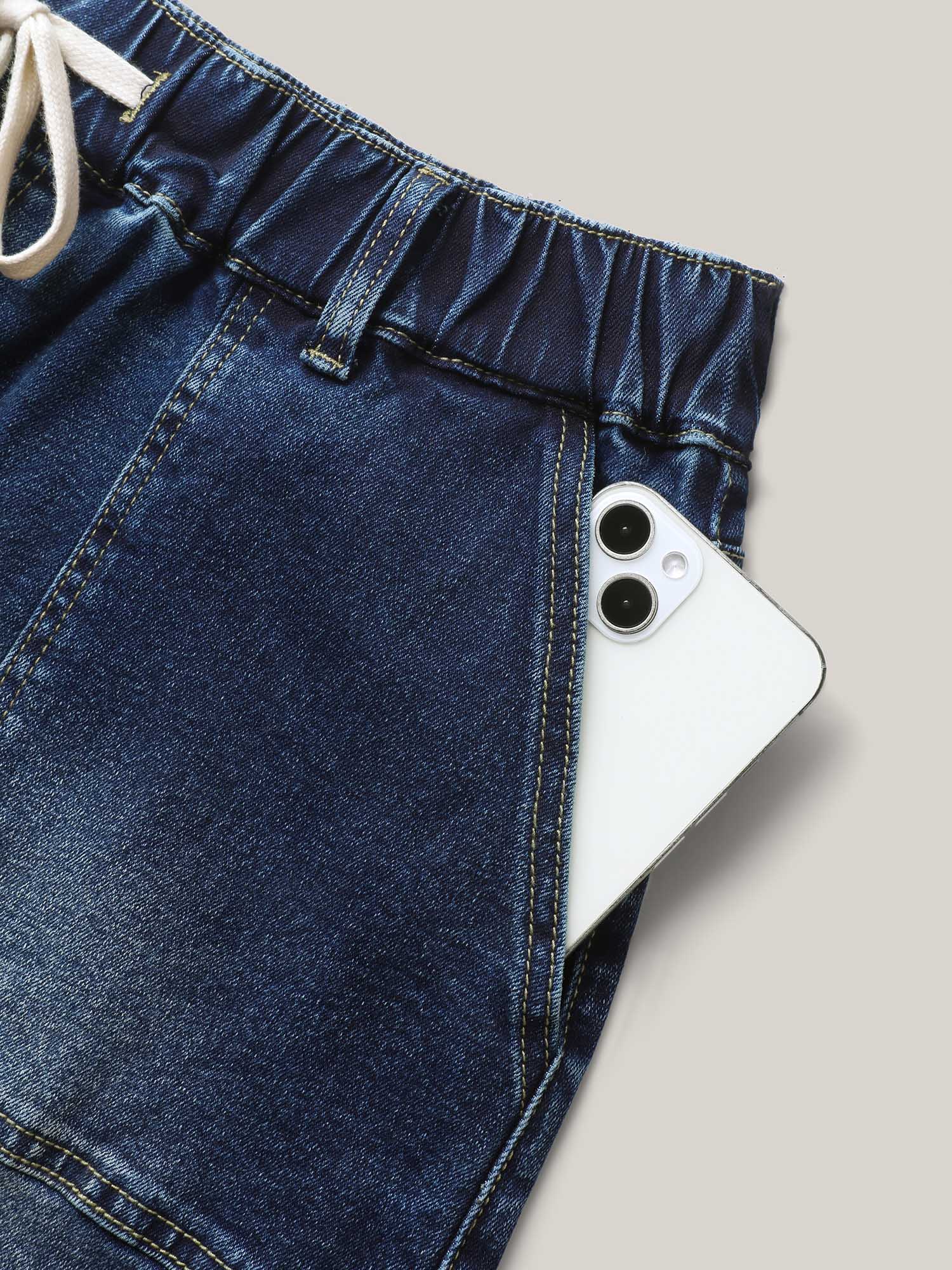 Pull-On Elastic Waistband Denim Shorts