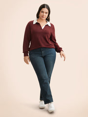 Polo Neck Contrast Patchwork Sweatshirt