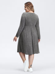 Crossover Waist-Defining Round Neck Midi Dress