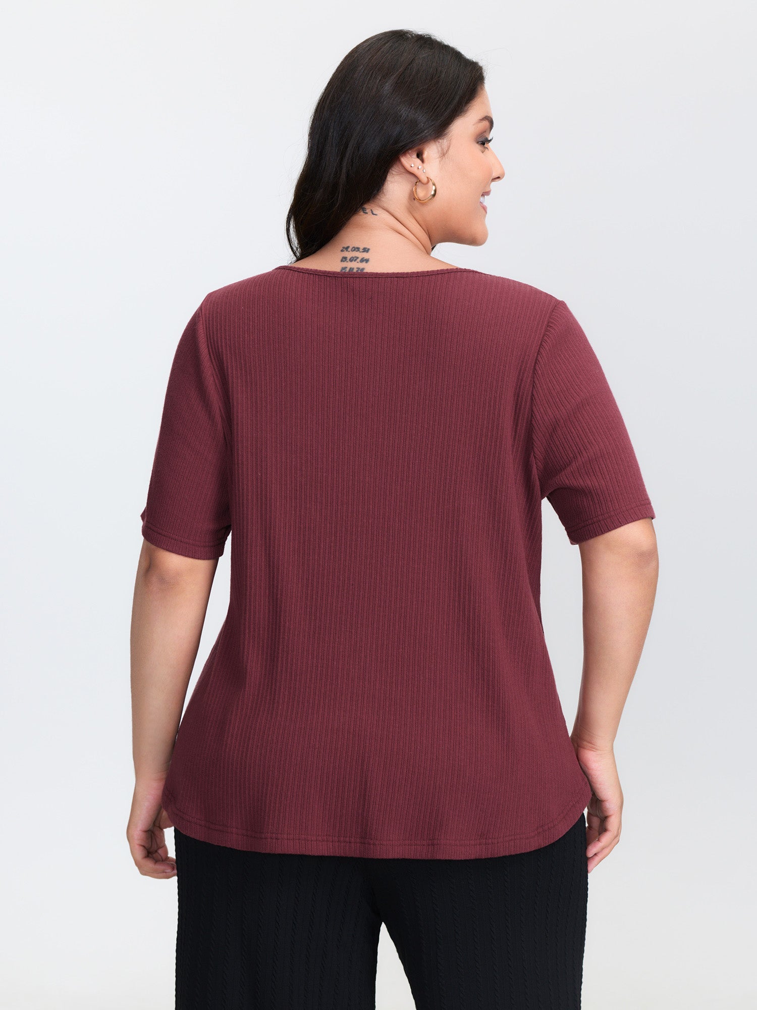 Button Placket Stretchy T-Shirt