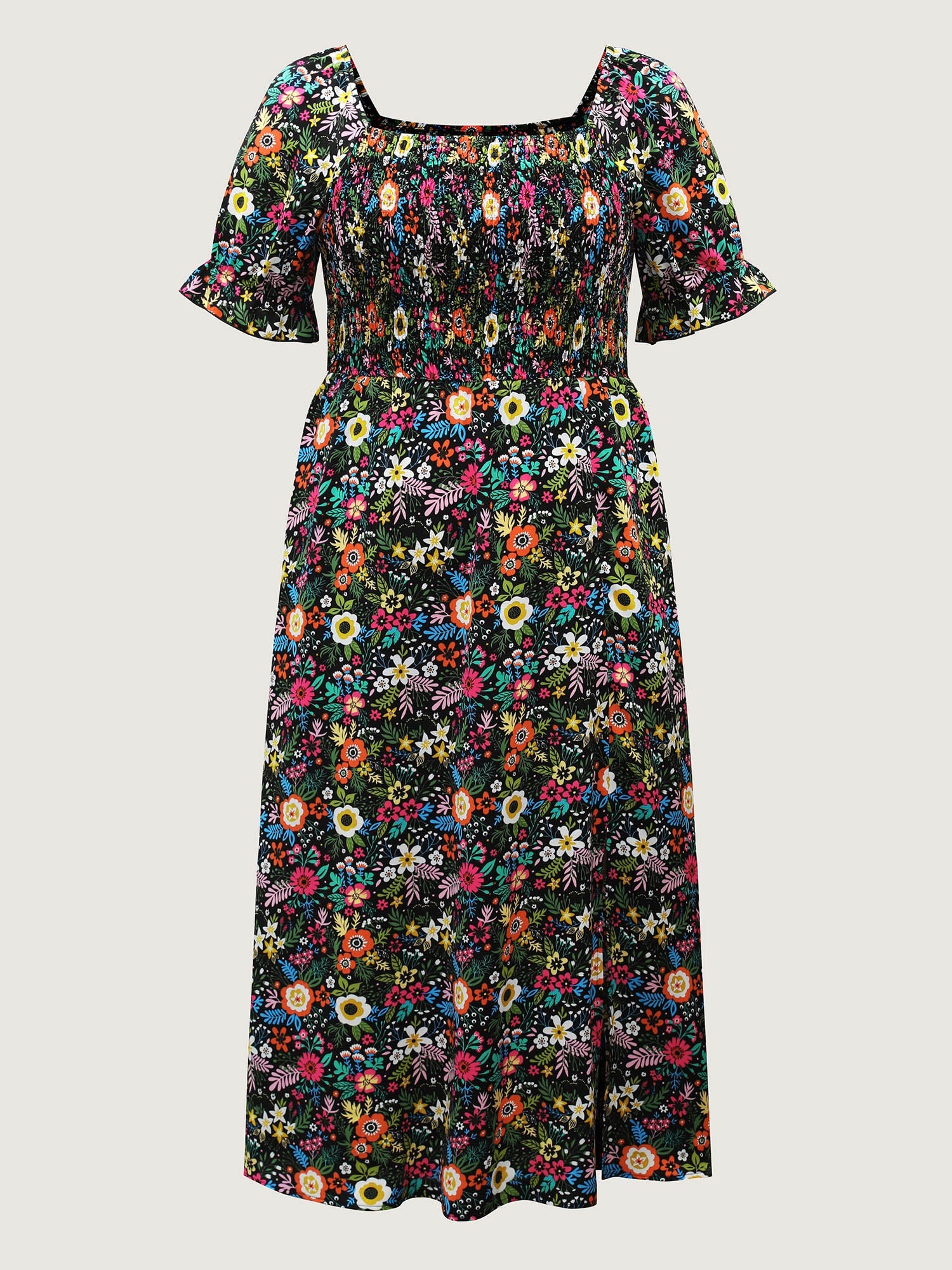 Shirred Stretchy Waist Floral Maxi Dress