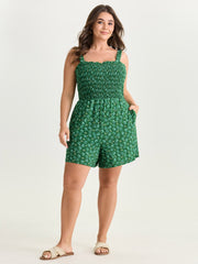 Floral Print Shirred Bodice Romper