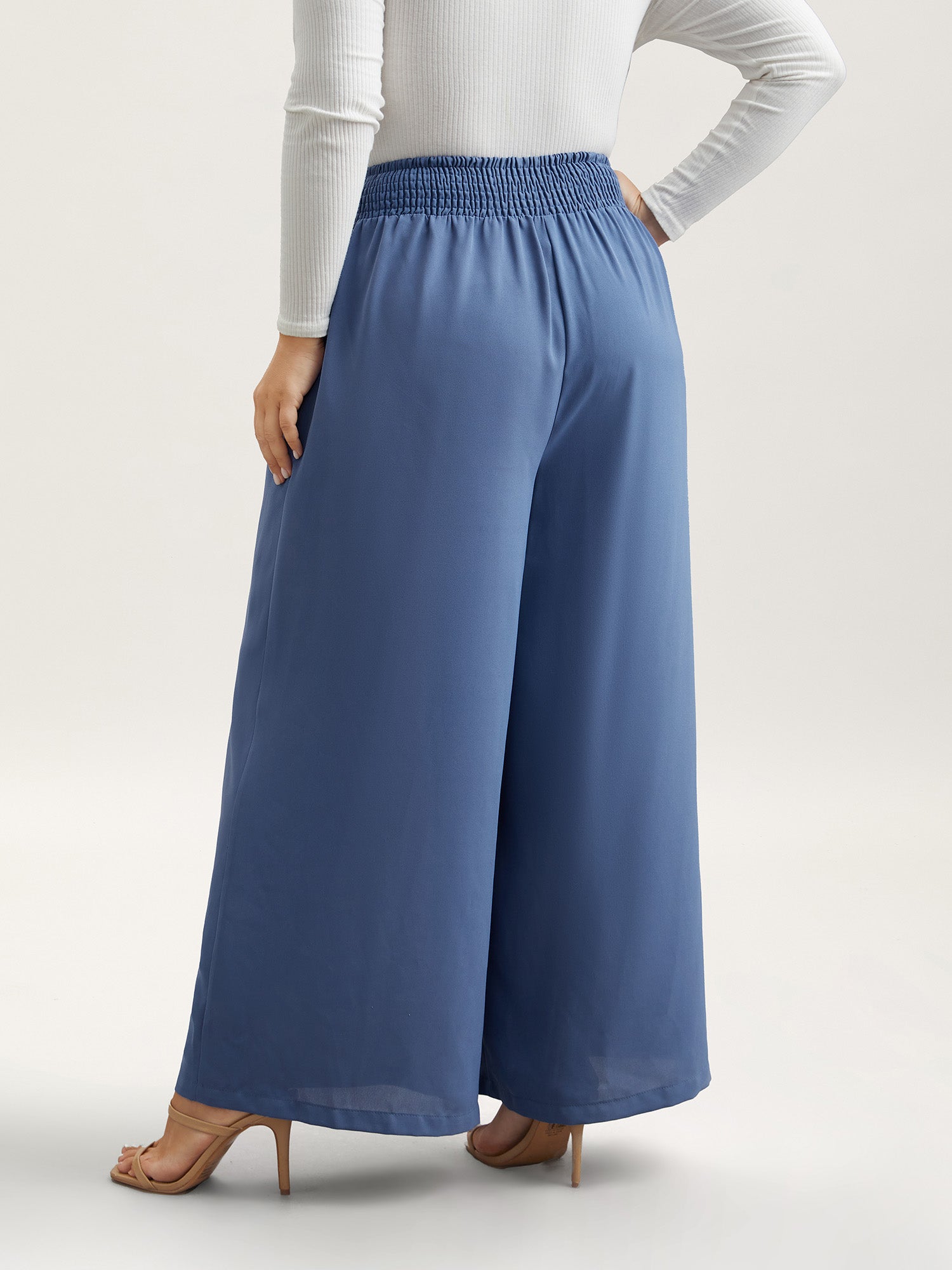 Smocked Waist-Tie Flared Pants