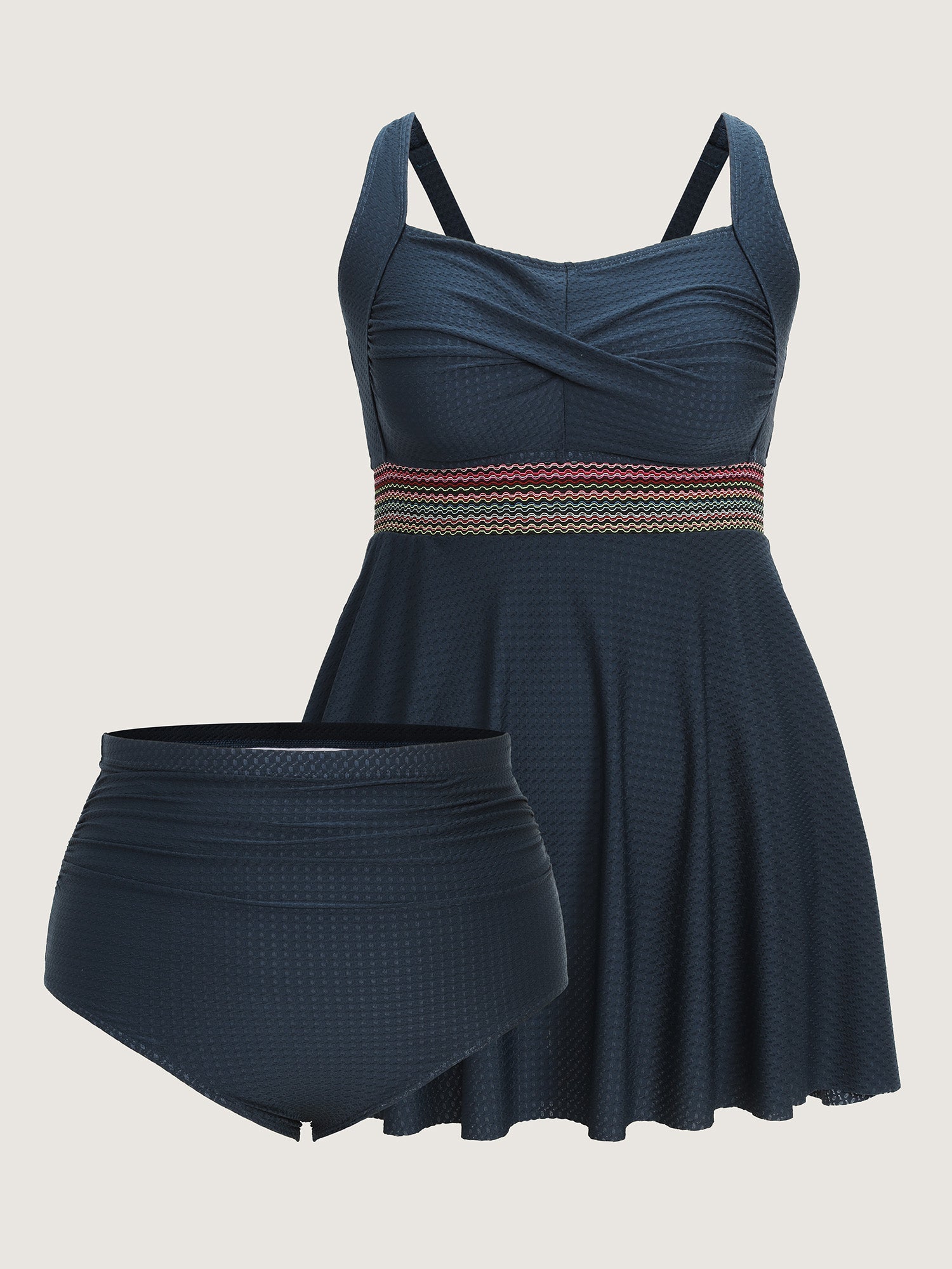 Twist Front Pockets Contrast Swim Dress