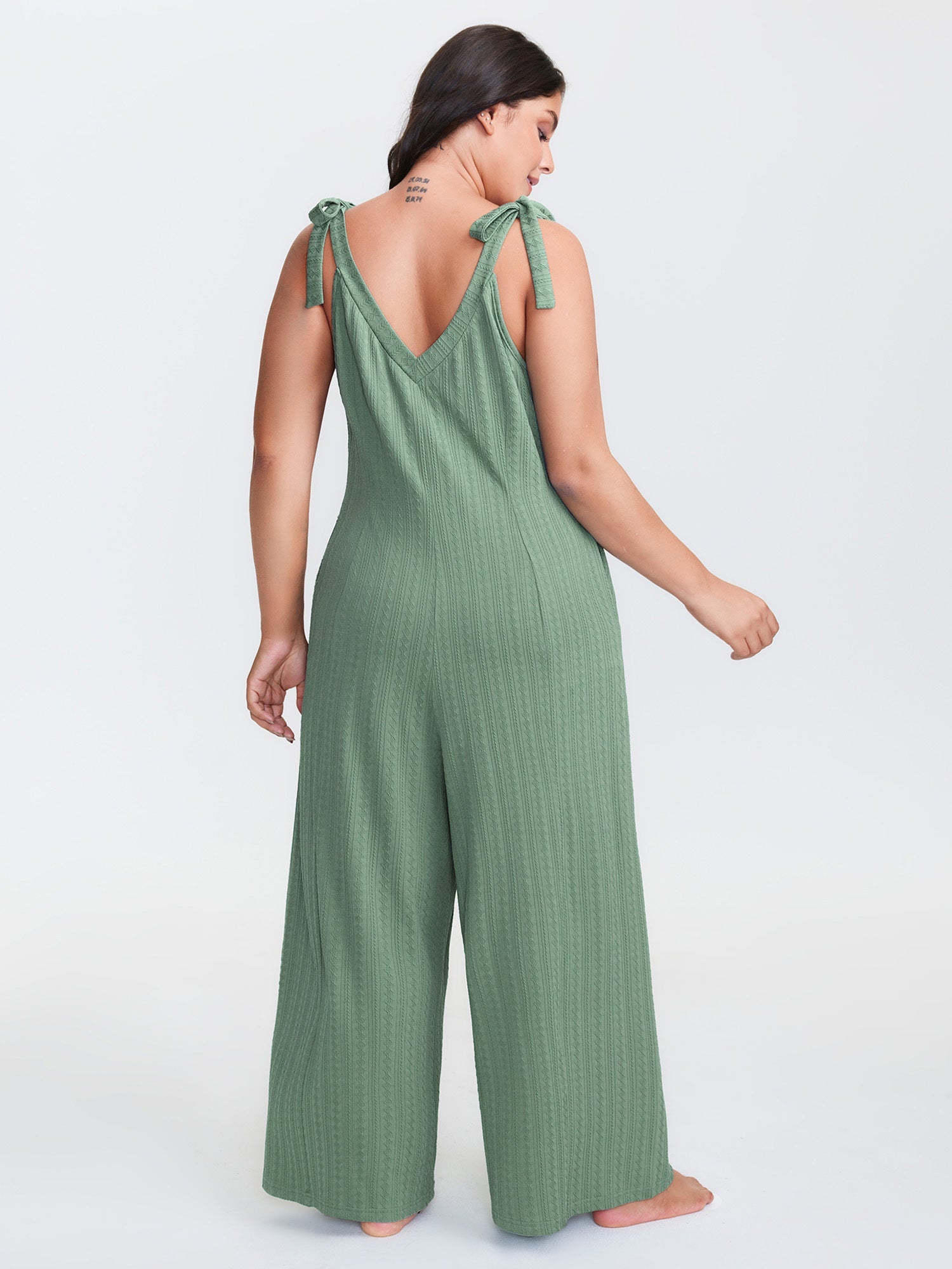 Twist Textured Shoulder Tie Lounge Jumpsuit