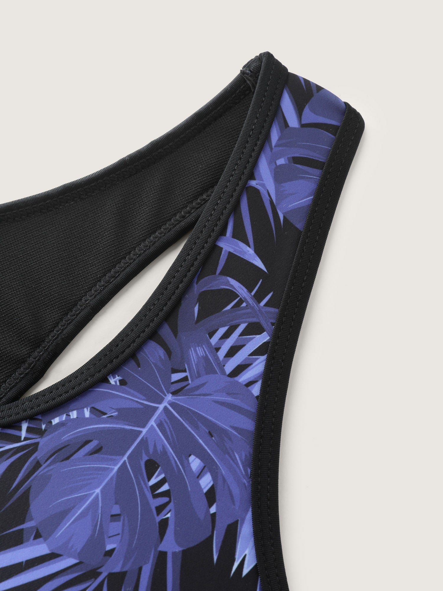 Tropical Print Colorblock Swim Top