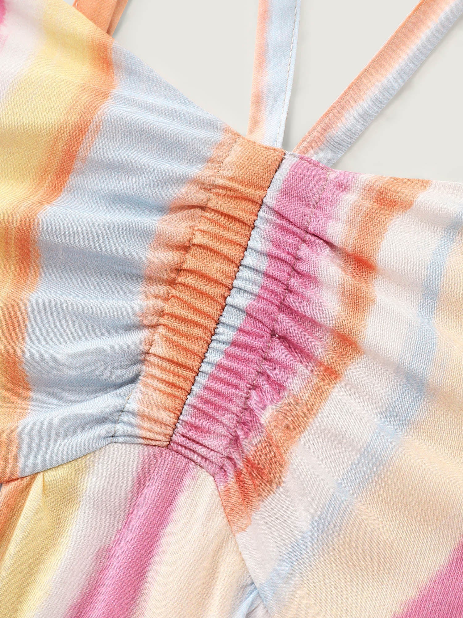 Colorful Striped Print Shirred Pockets Maxi Dress