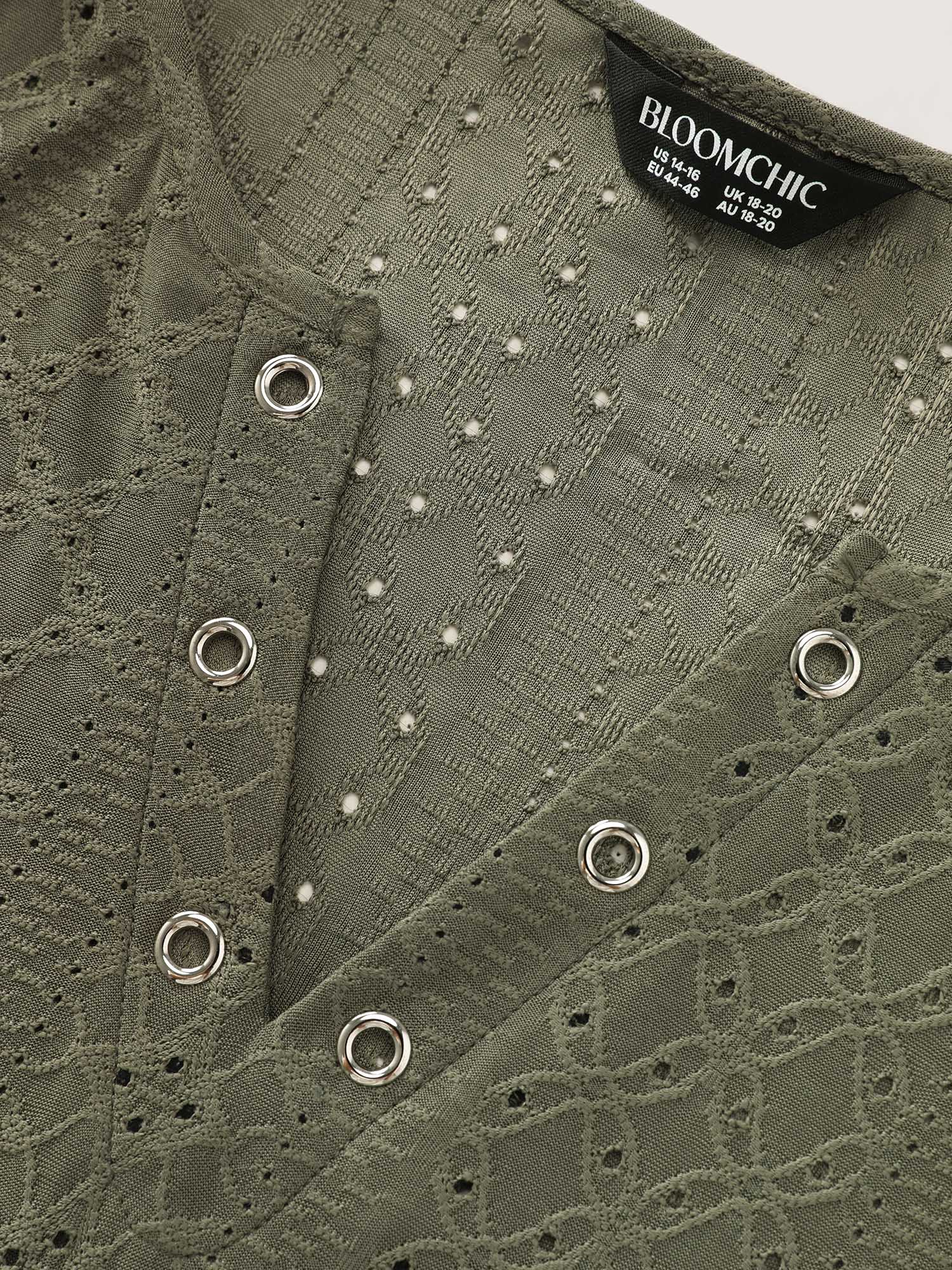 Eyelet Trim Split Neckline Knit Top