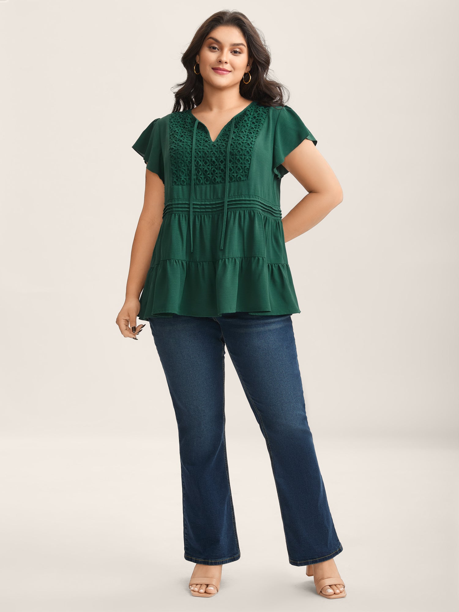 Textured Lace Tiered Solid Blouse
