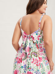 Backless Bow Paisley Print Cami Midi Dress