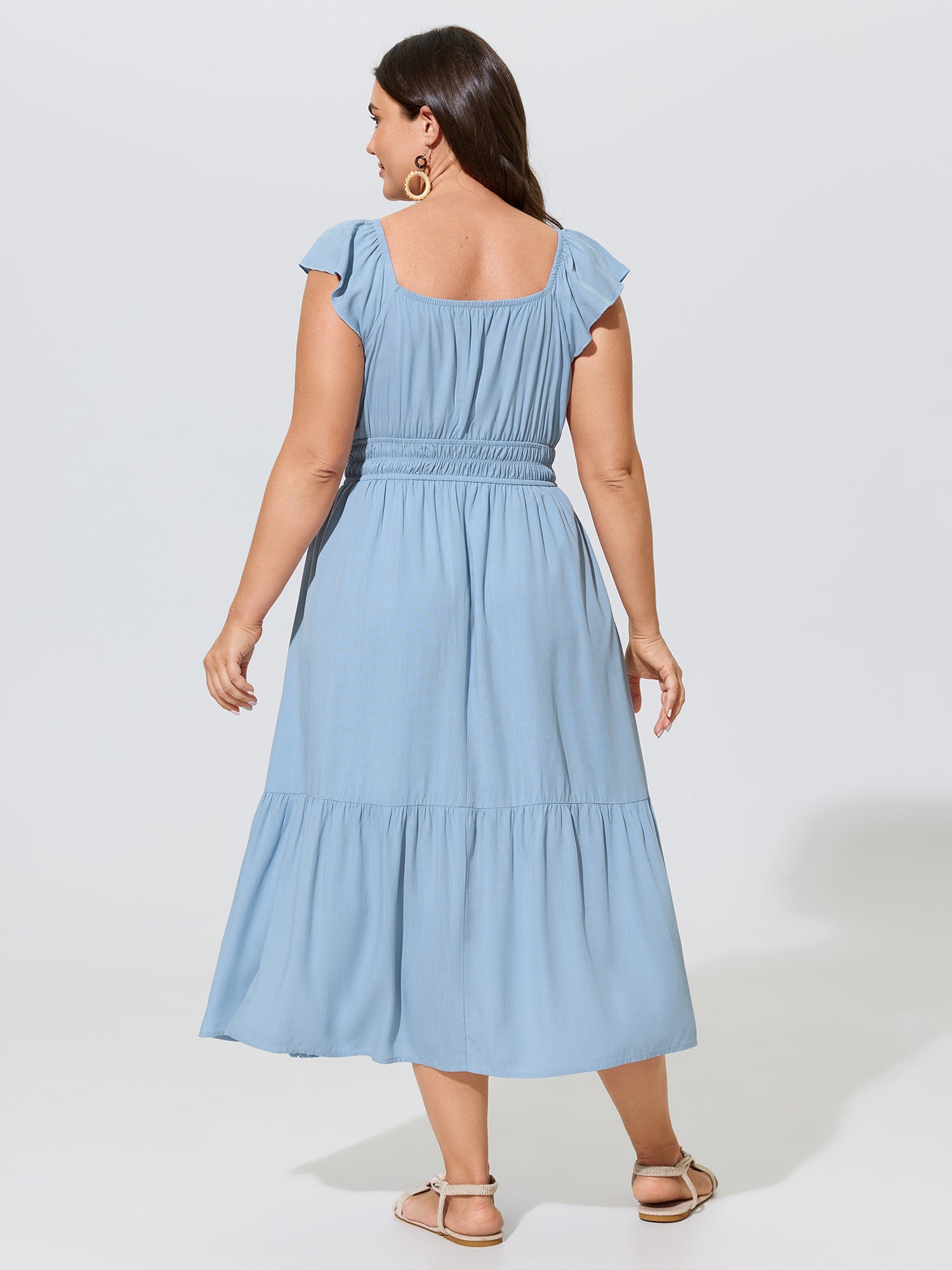 Lace Trim Ruffle Tie Front Midi Dress
