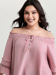 Supersoft Lace Trim Shirred Off-Shoulder Blouse