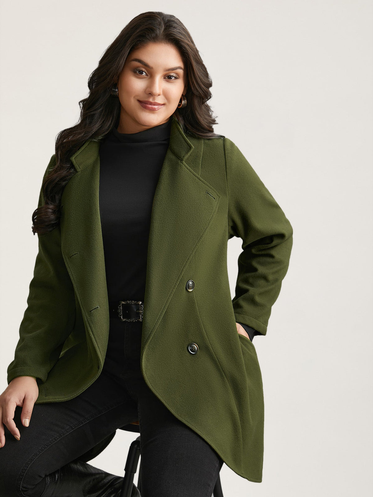 Solid Wrap Button Up Asymmetrical Hem Coat