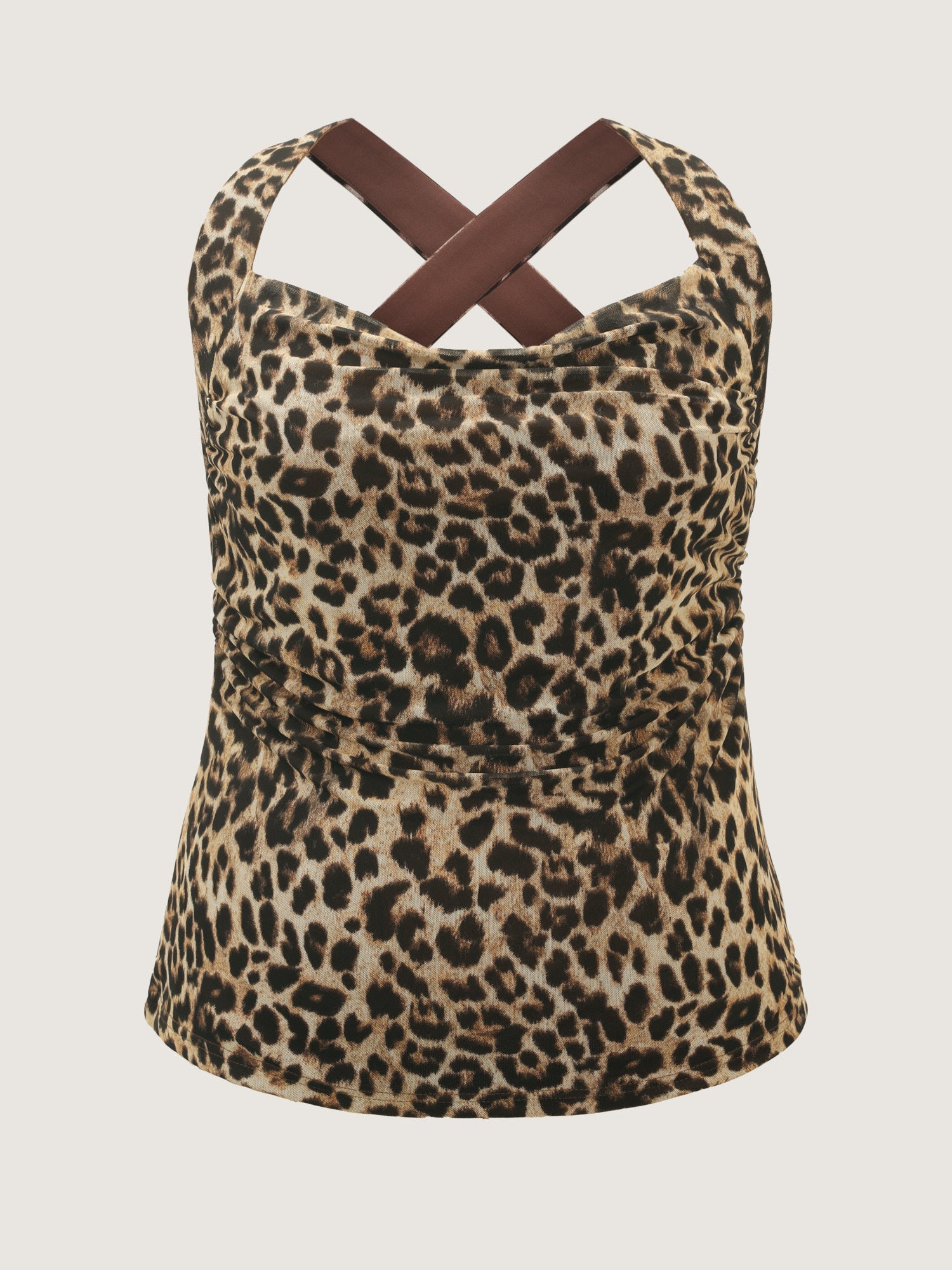 Leopard Print Cowl Neckline Fitted Tank Top