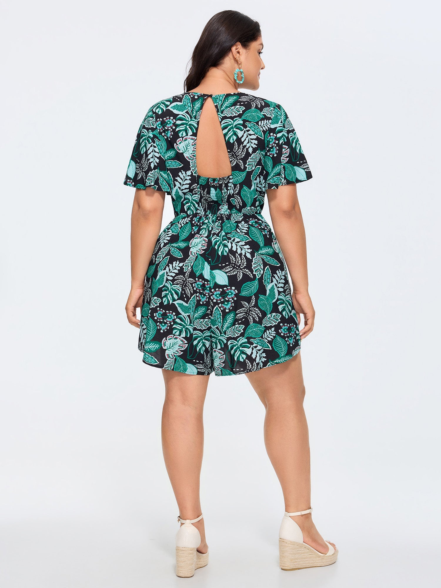 Tropical Print Cut-Out Back Romper