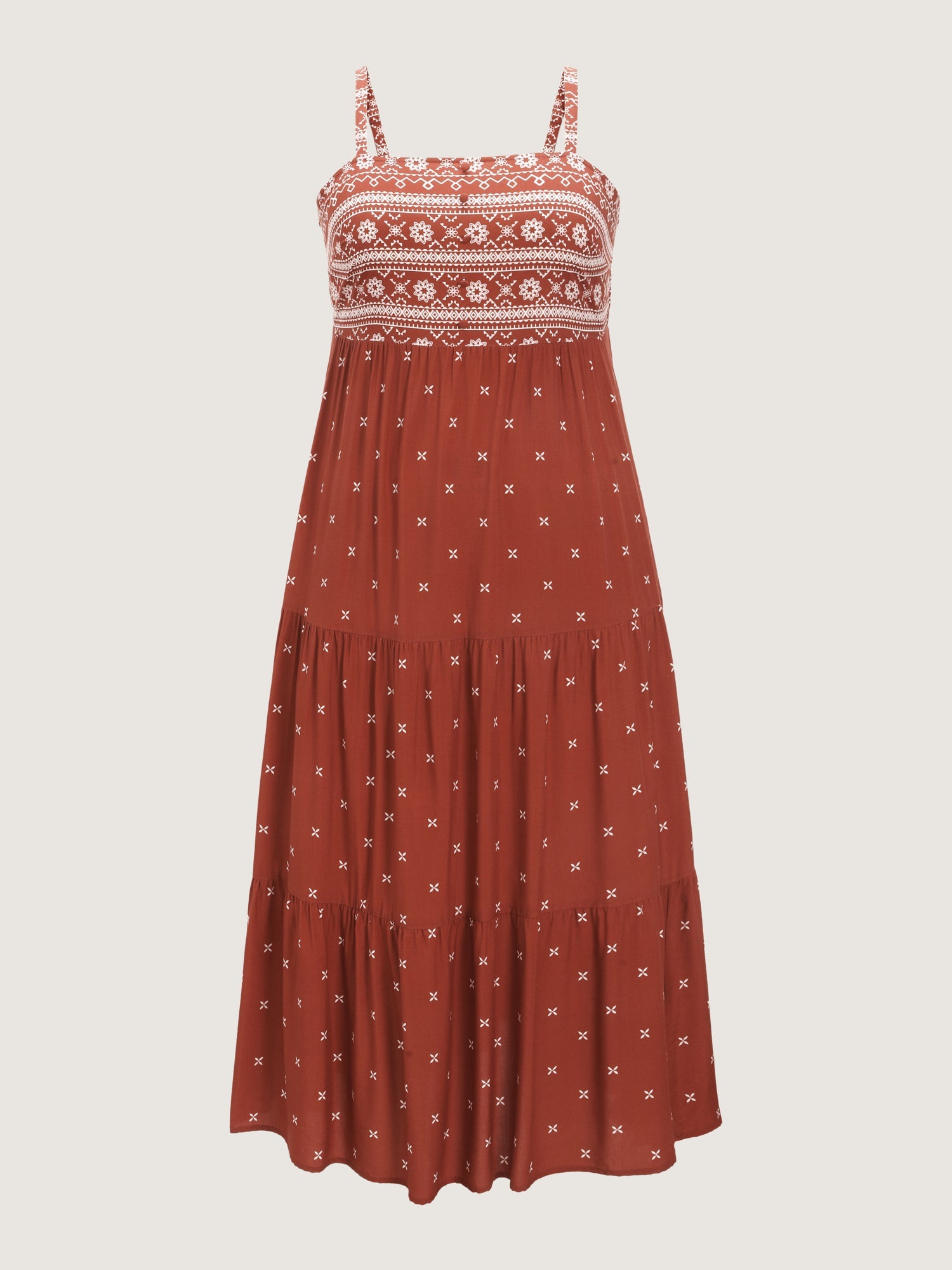 Geometric Print Pockets Tiered Maxi Dress