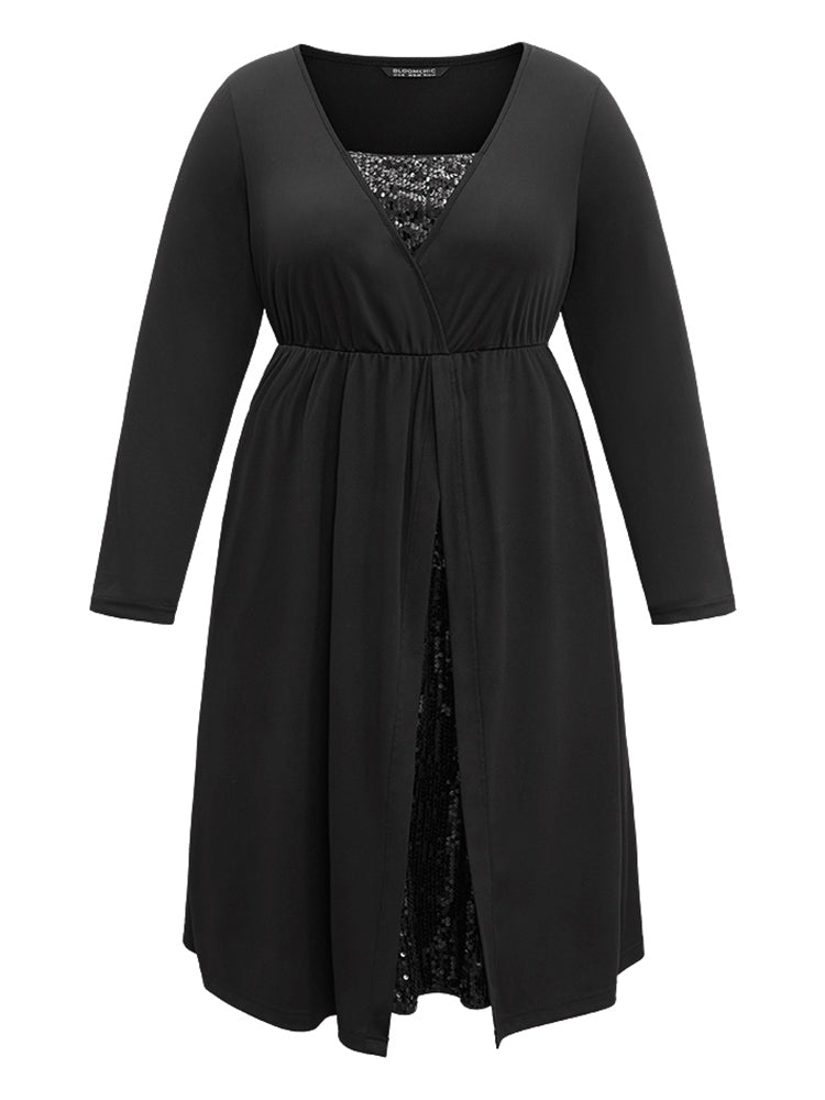 Plain Sequin Patchwork Elastic Waist Dress