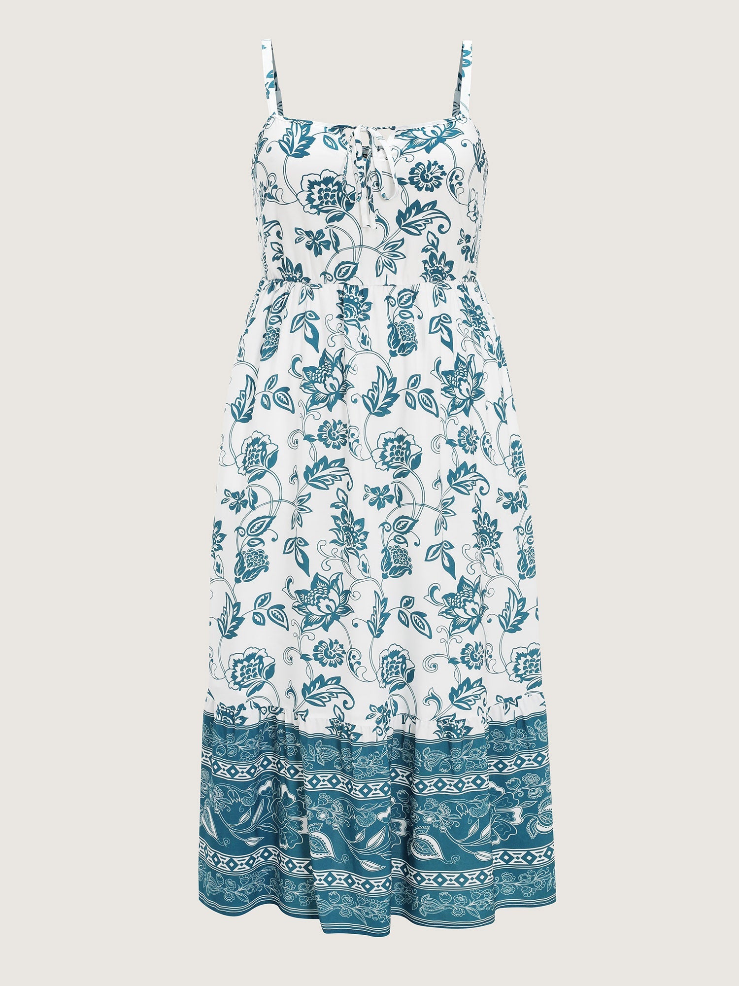 Floral Print Neck-Tie Color Contrast Maxi Dress