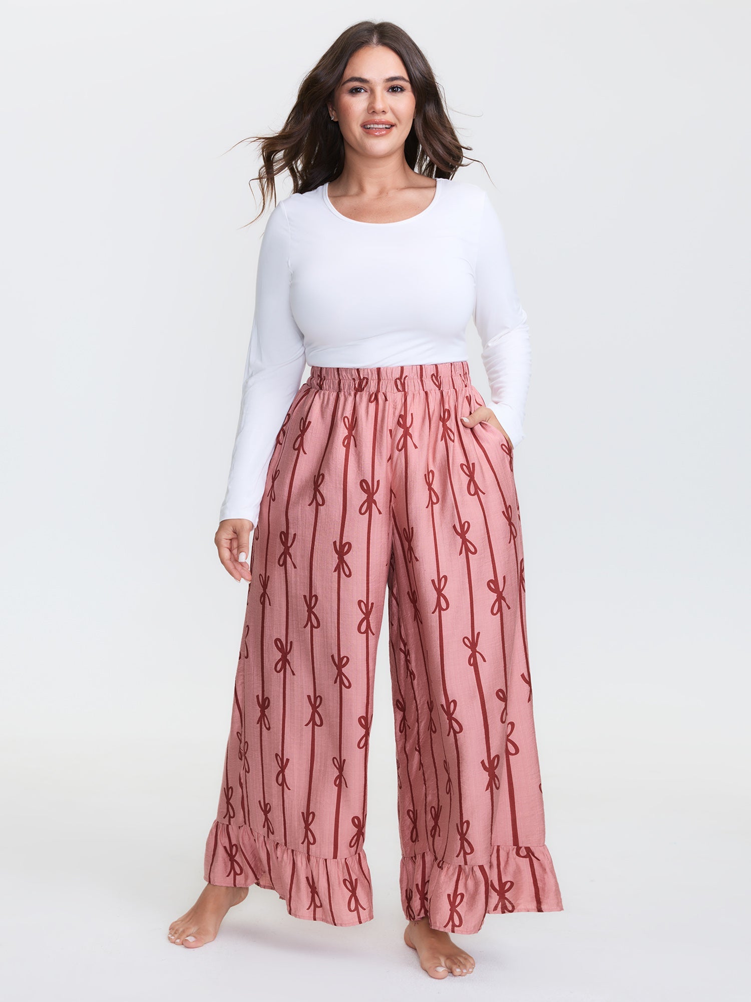 Bowknot Stripes Wide-Leg Lounge Bottoms
