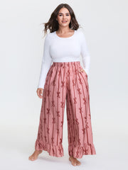 Bowknot Stripes Wide-Leg Lounge Bottoms
