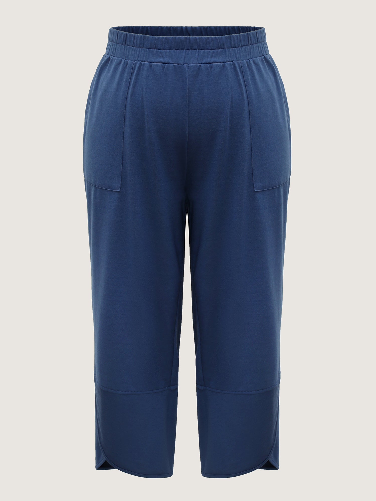 Stretchy Waist Asymmetrical Hem Straight-Leg Pants