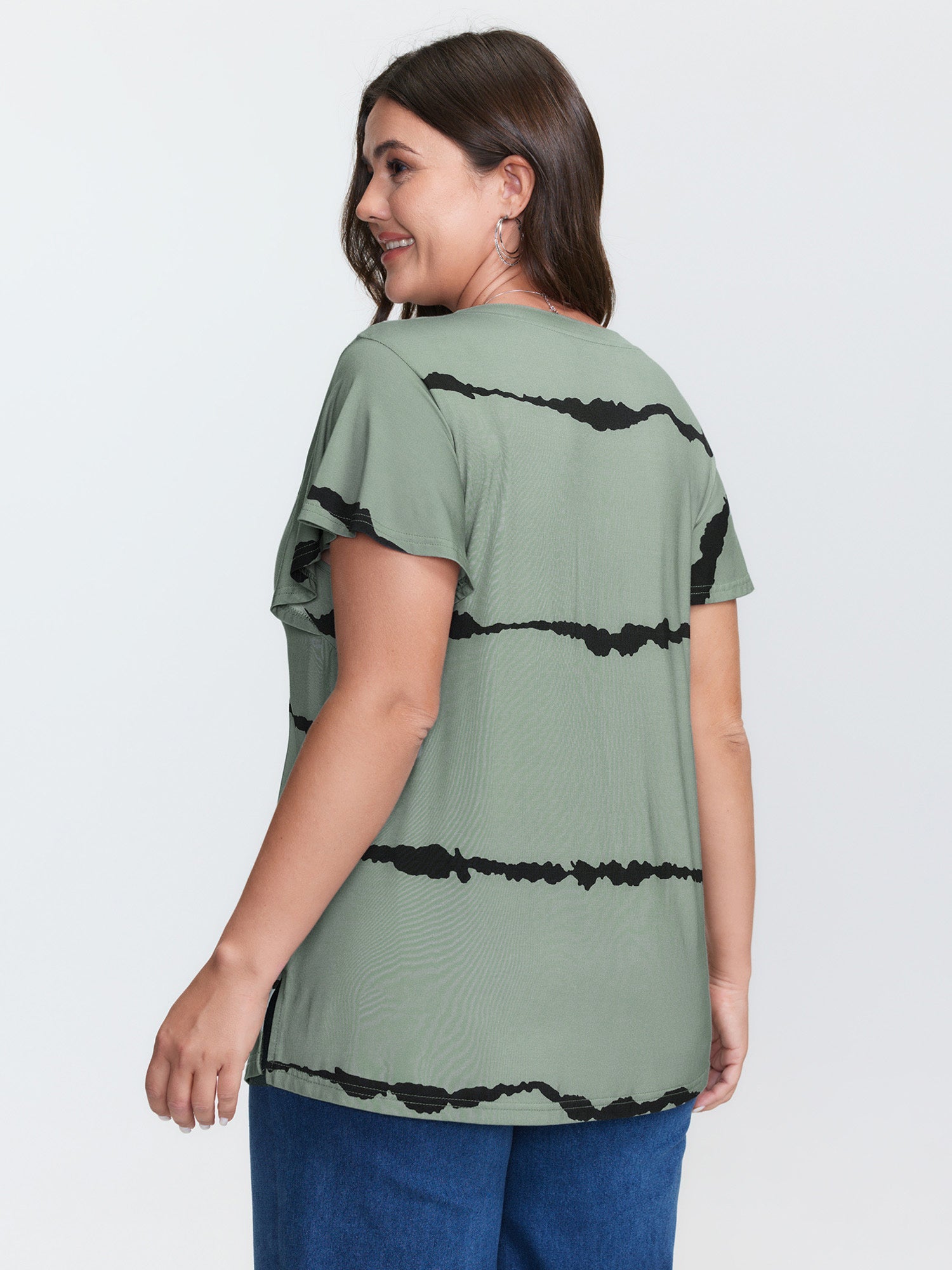 Stretchy Scribble Pattern V-Neck T-Shirt