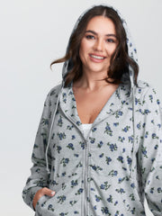 Floral Print Zipper Hoodie