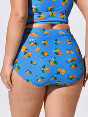 Citrus Print Ruched High Waisted Swim Bottoms