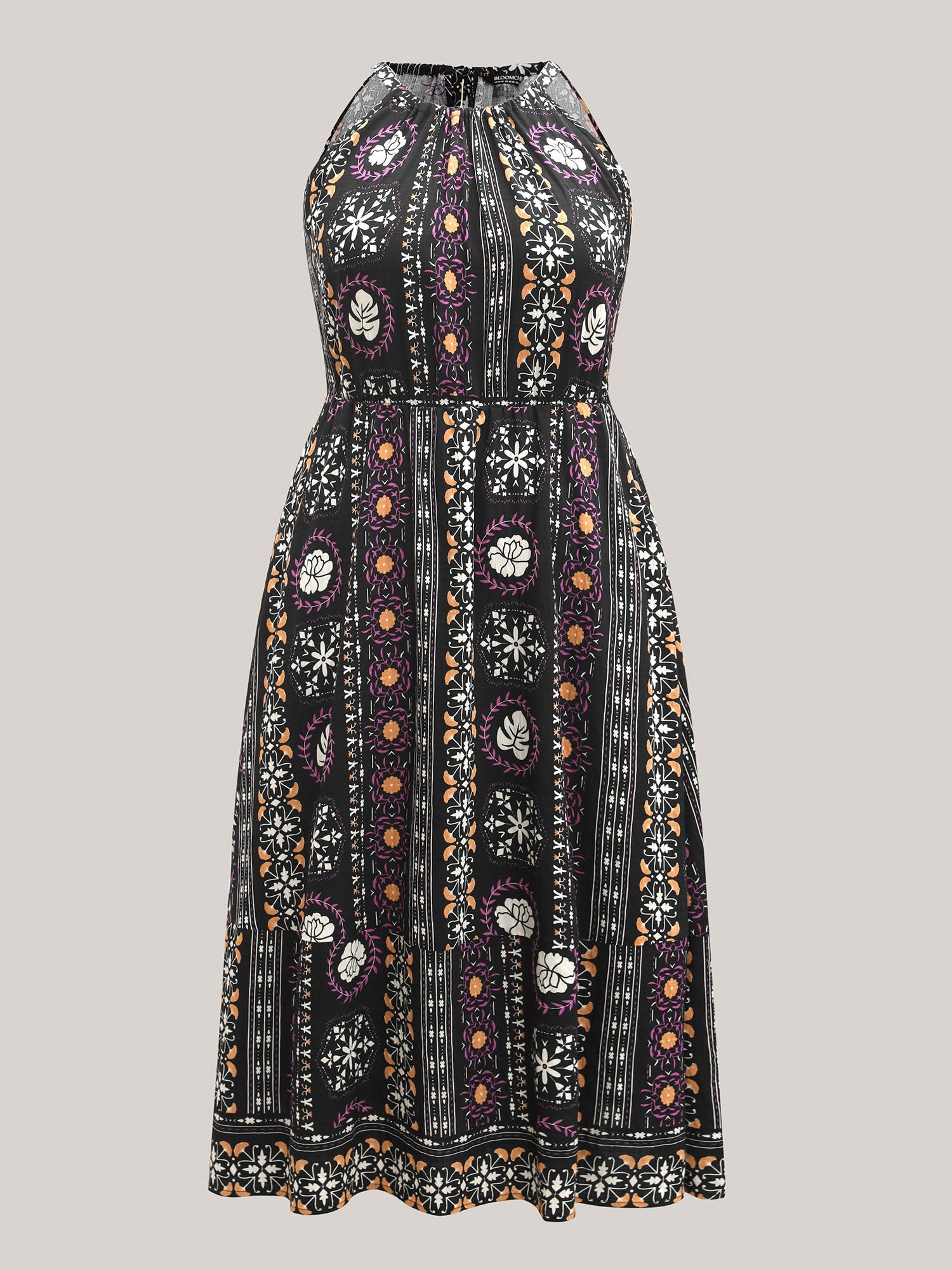 Rayon Tropical Boho Print Stretchy Midi Dress