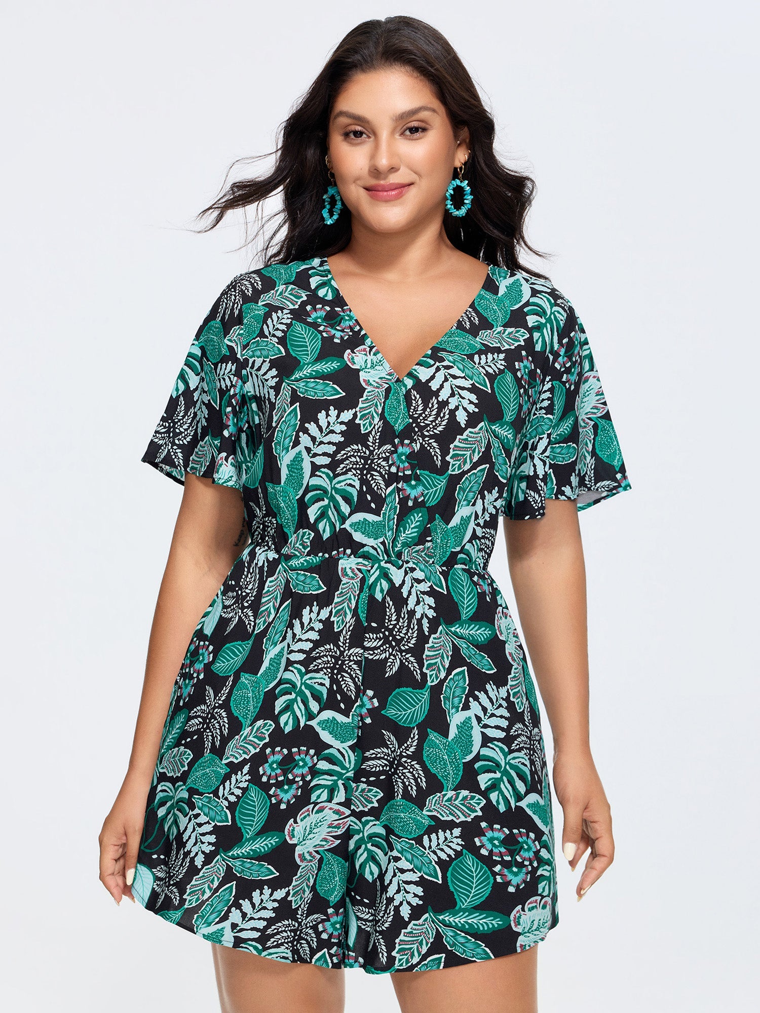 Tropical Print Cut-Out Back Romper