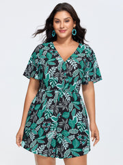 Tropical Print Cut-Out Back Romper