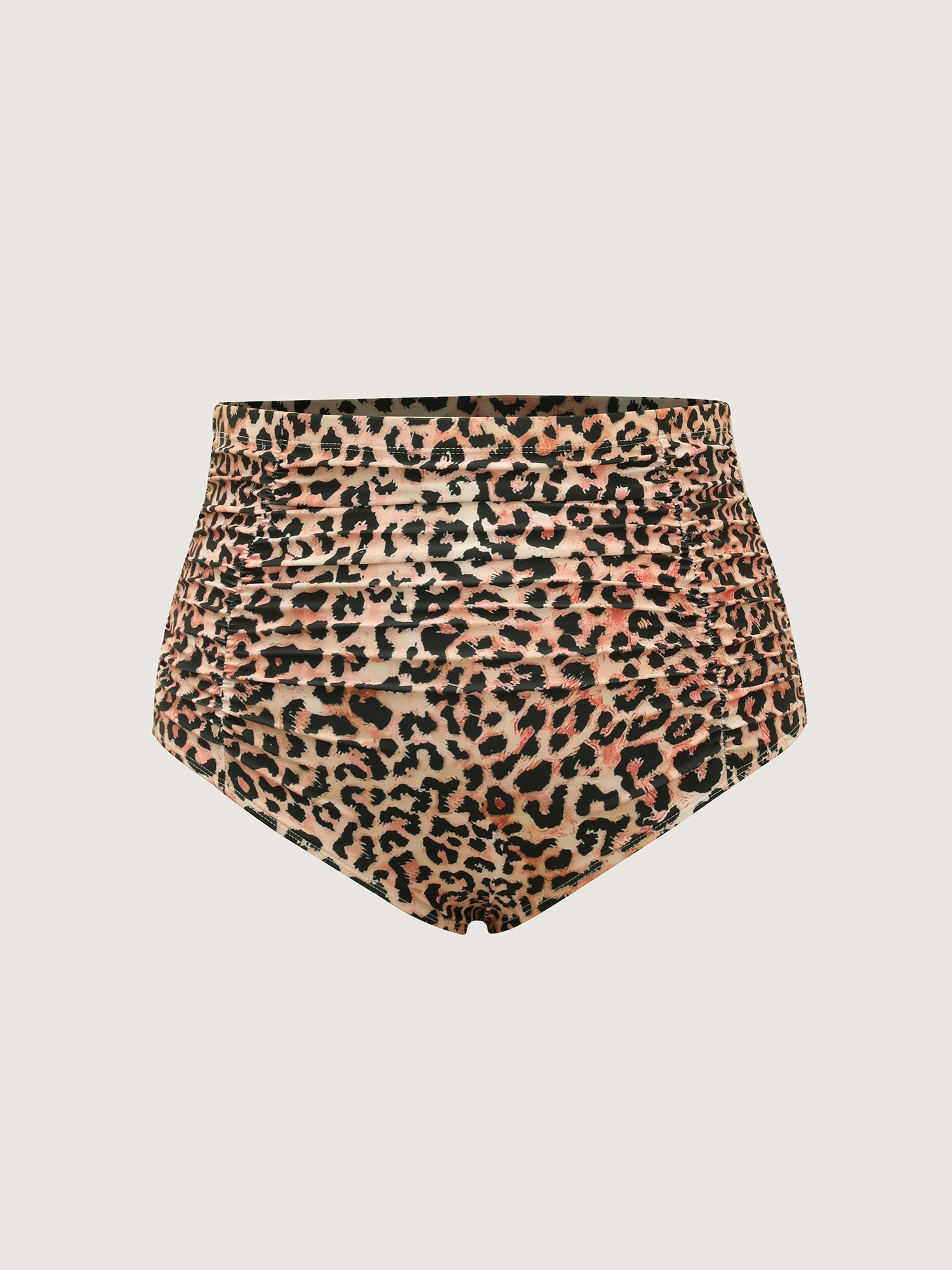 Leopard Print Ruched Spliced Bikini Bottoms
