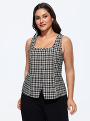 Check Print Waist-Tie Button Tank Top
