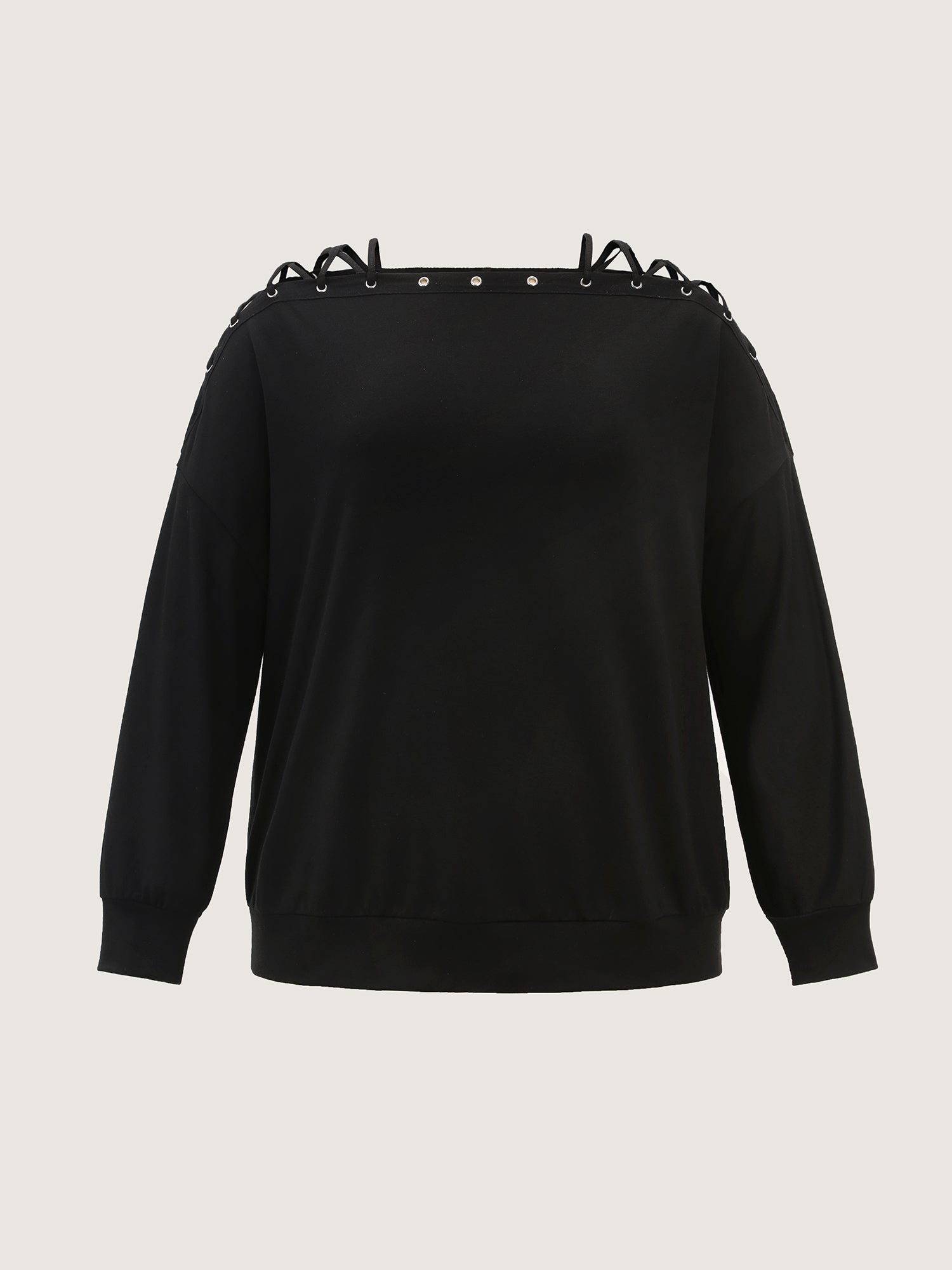Cut-Out Off-Shoulder Plain Sweatshirt
