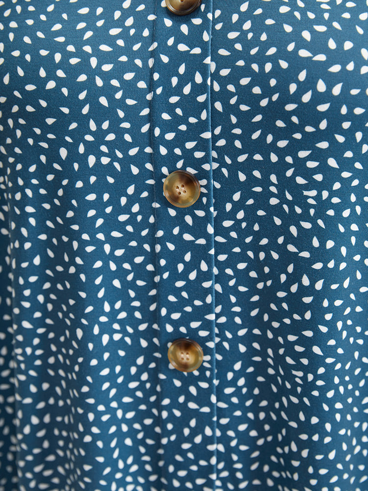Water Drop Print Button Detail Ruffled Dress