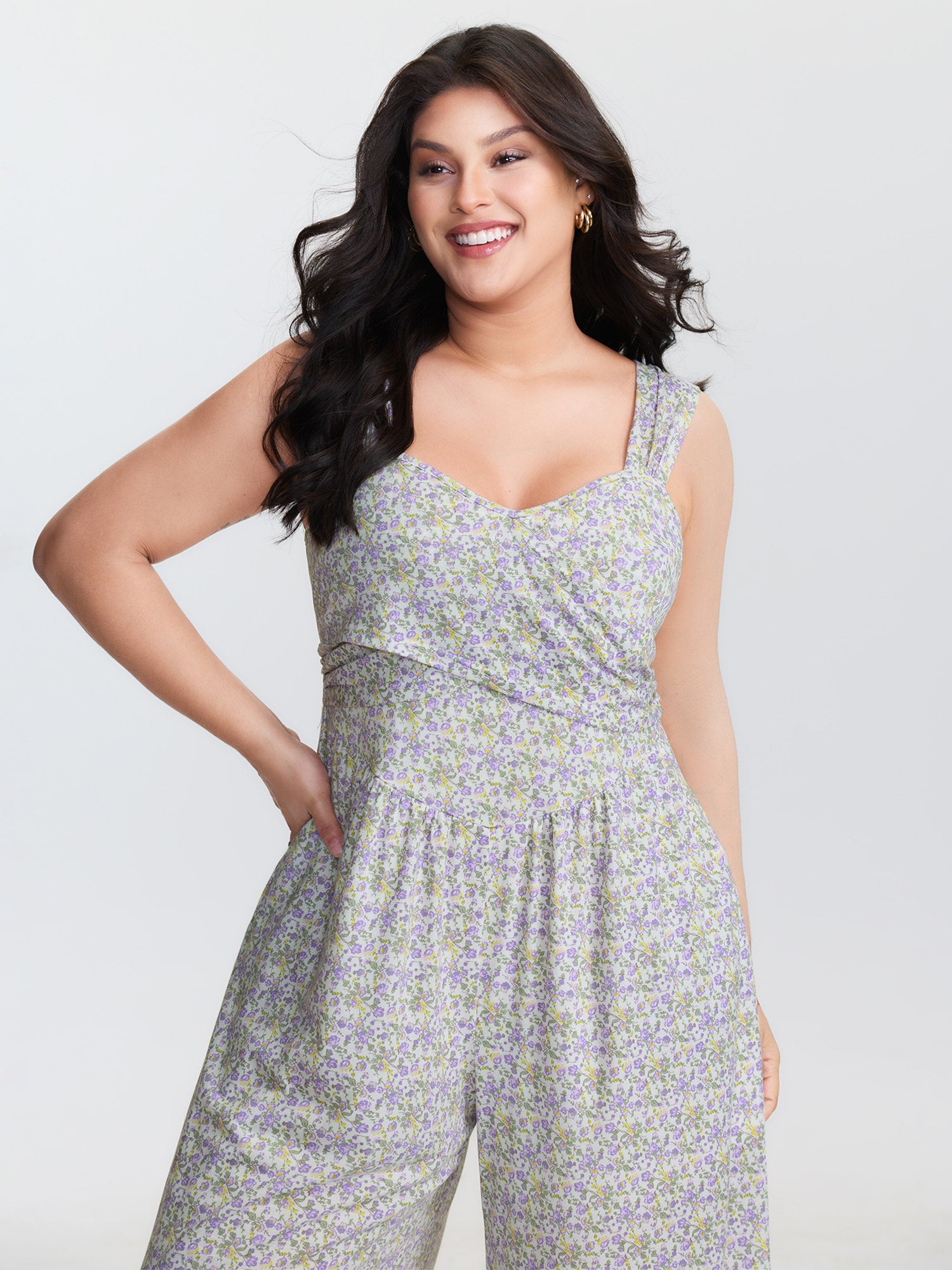 Supersoft Floral Print Twist Front Split Jumpsuit