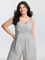 Supersoft Floral Print Twist Front Split Jumpsuit