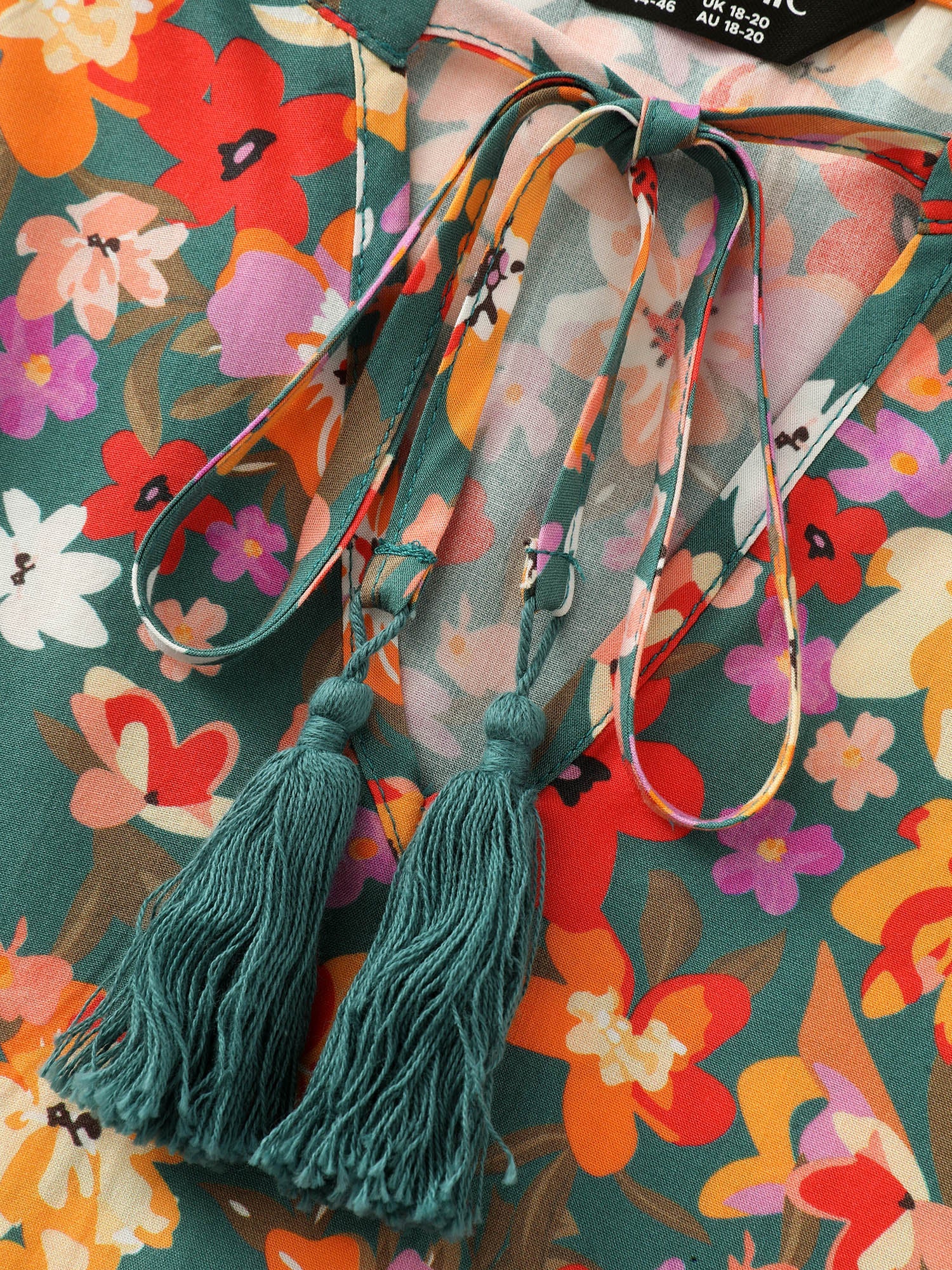 Supersoft Floral Print Tassel Neckline Blouse