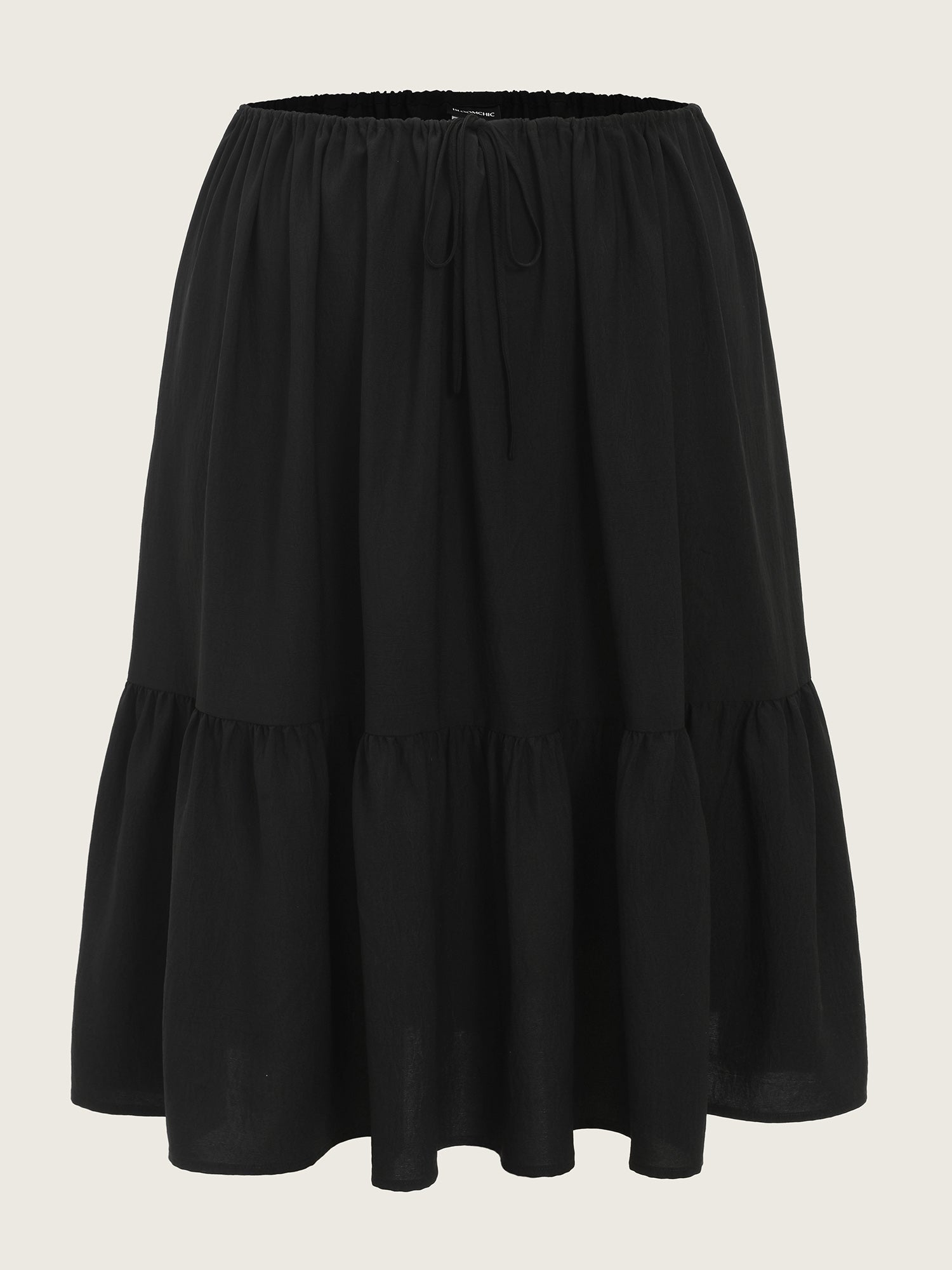 Adjustable Drawstring Waist Plain Tiered Flowy Midi Skirt
