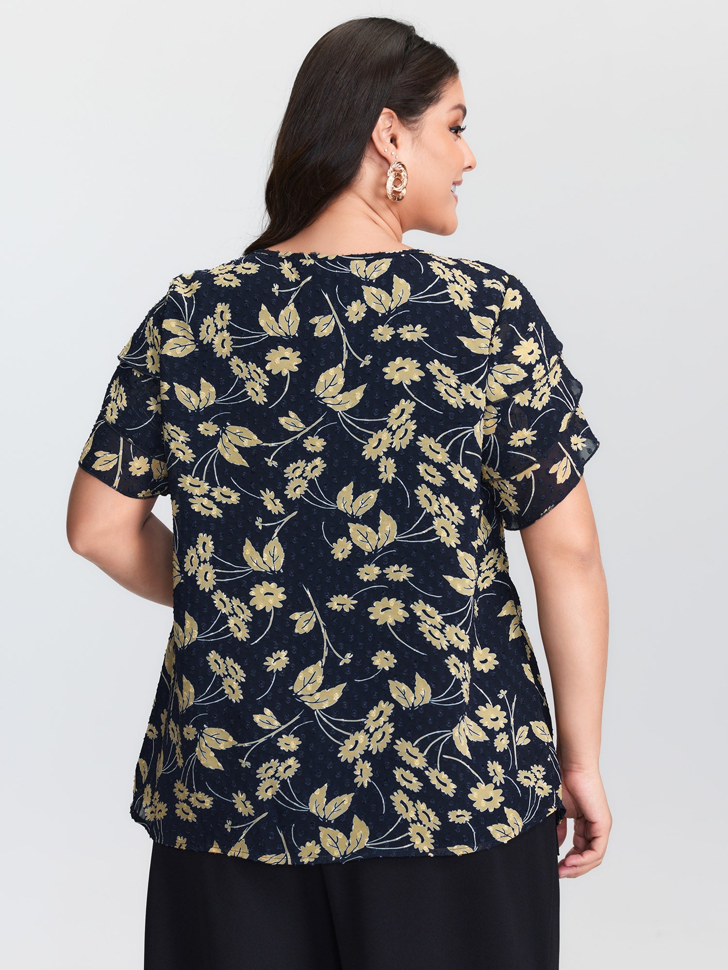 Chiffon Textured Floral Print Puff Sleeve Blouse