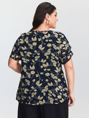 Chiffon Textured Floral Print Puff Sleeve Blouse