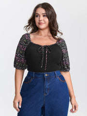 Floral Print Color Contrast T-Shirt