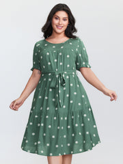 Supersoft Floral Embroidered Waist-Tie Mini Dress