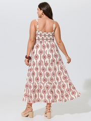 Geometric Print Tiered Sleeveless Maxi Dress