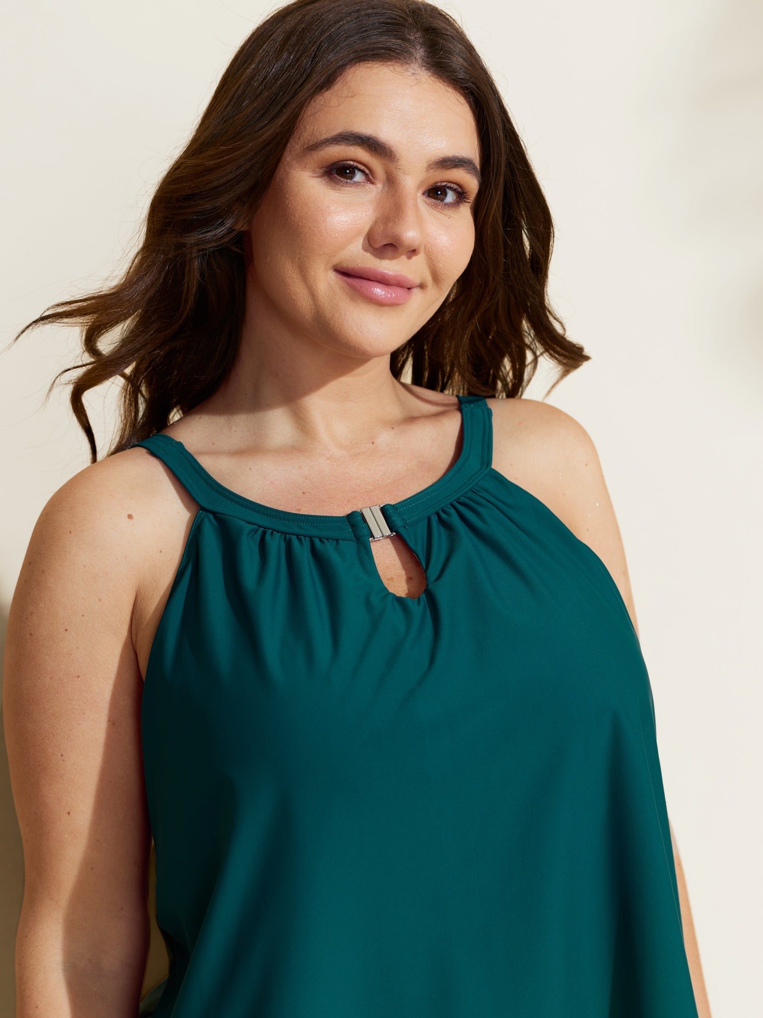 Arc Hem Keyhole Neckline Swim Top