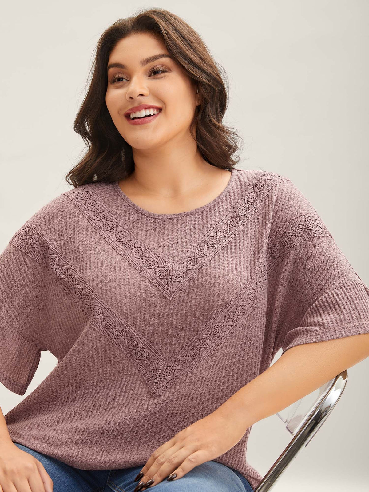 Textured Lace Ruffled Sleeve T-Shirt