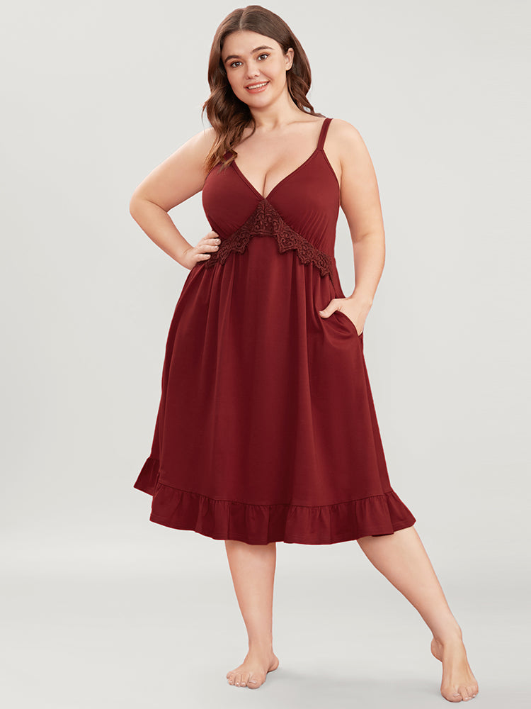 Romantic Ruffles Crochet Lace Pocket Nightgown