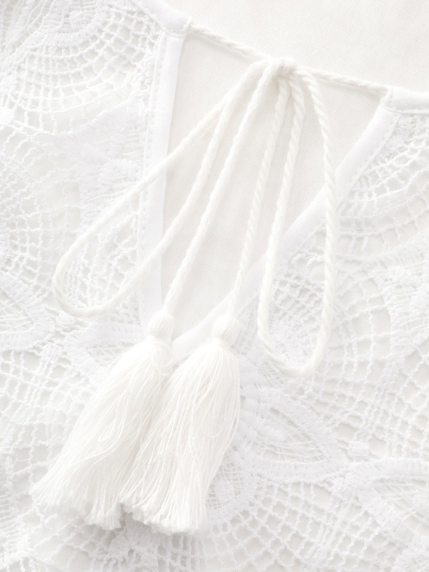 Cotton Lace Textured Tassel Neckline Knit Top