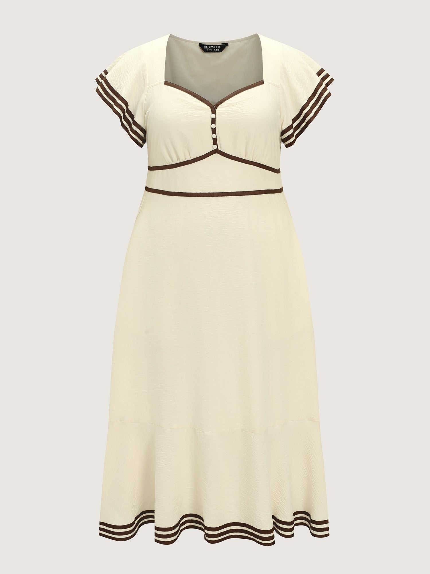 Color Contrast Ruffled Sleeve Midi Dress