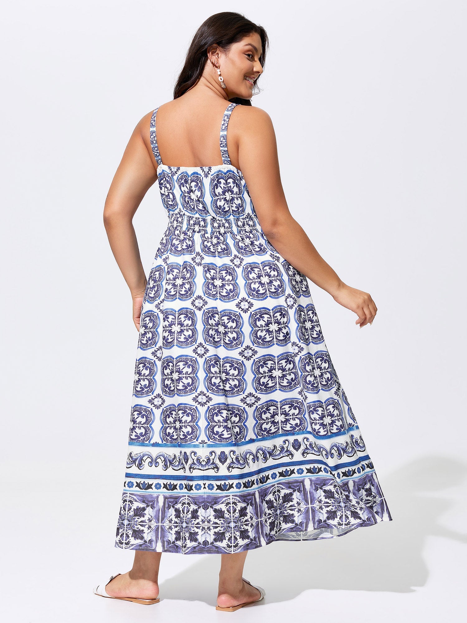 Majolica Print Shirred Cami Maxi Dress